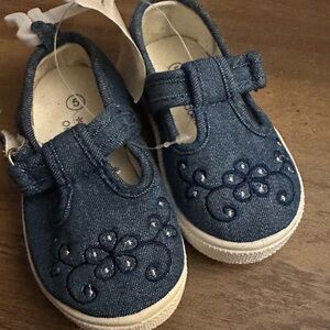 Okie Dokie Denim Blue Floral Kids Dress Shoes